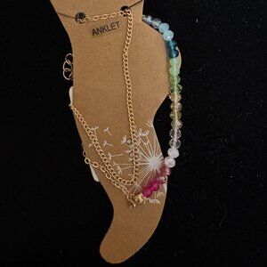 Double gold chain & bead anklet